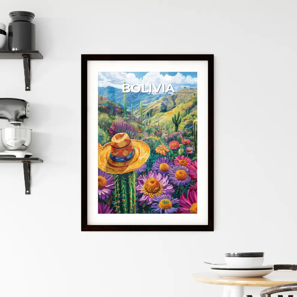 Painting of Vibrant Cactus and Flowers Framed Print