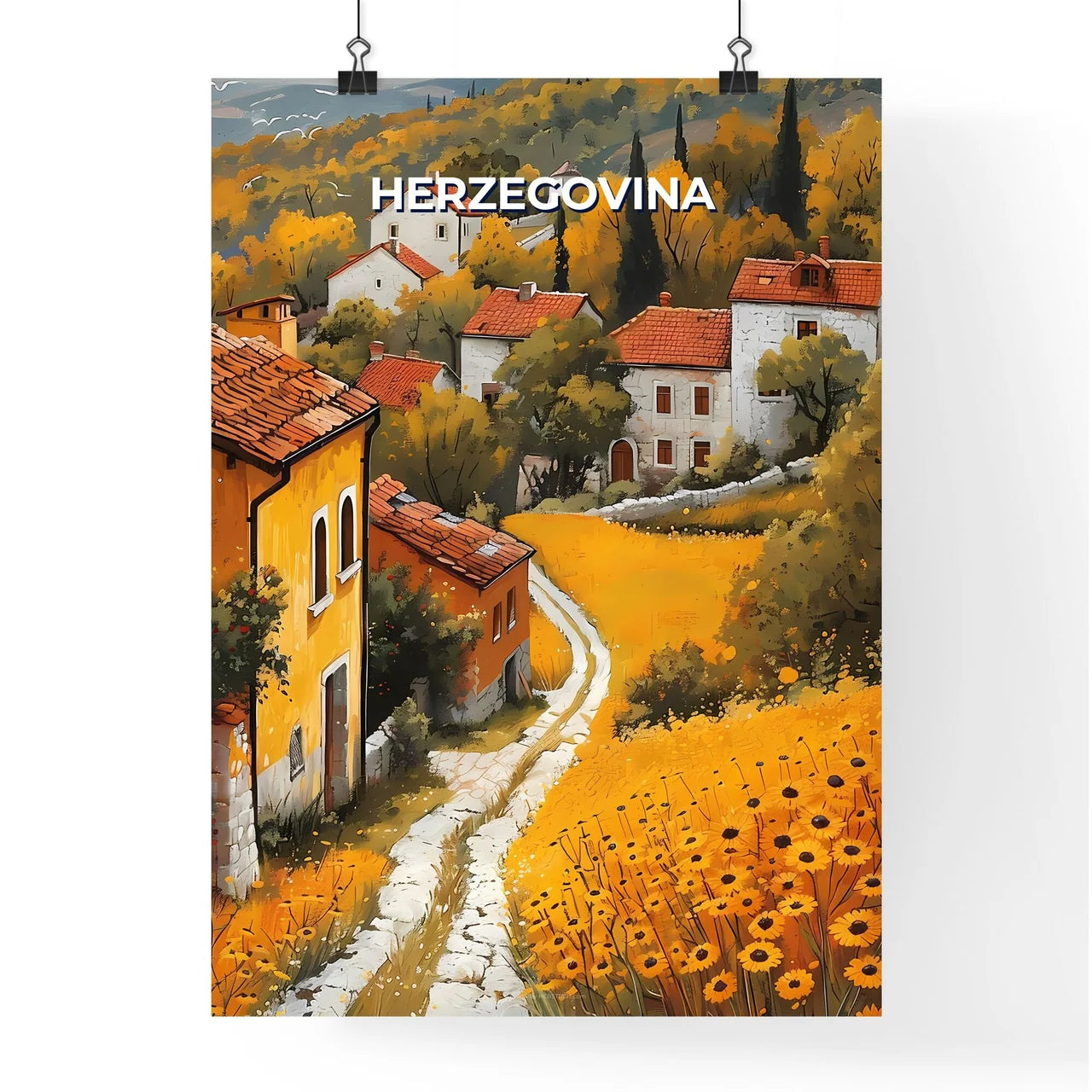 Vibrant Painting of a Bosnian Village in Europe: A Colorful Celebration of Art and Culture Poster