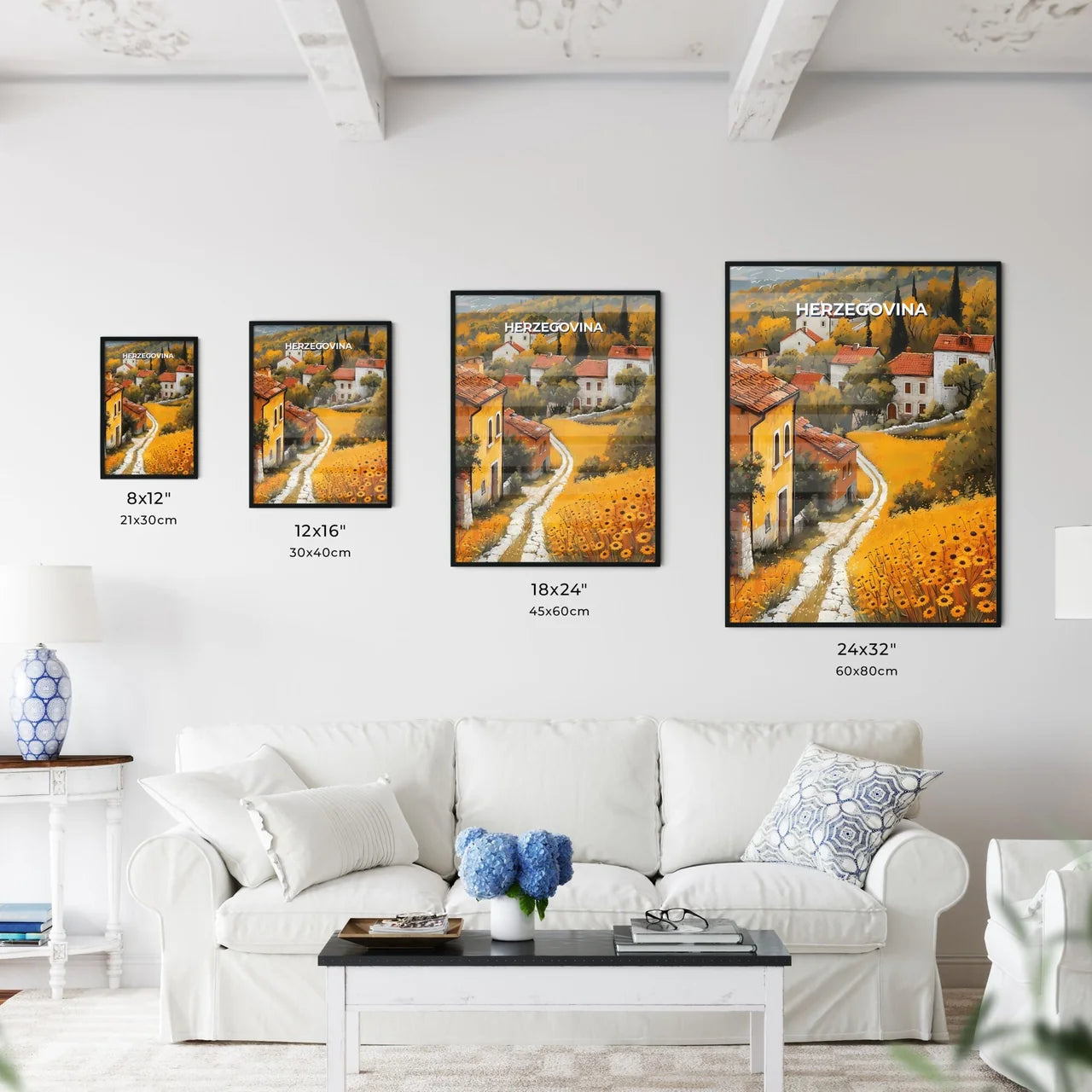 Vibrant Painting of a Bosnian Village in Europe: A Colorful Celebration of Art and Culture Size Chart