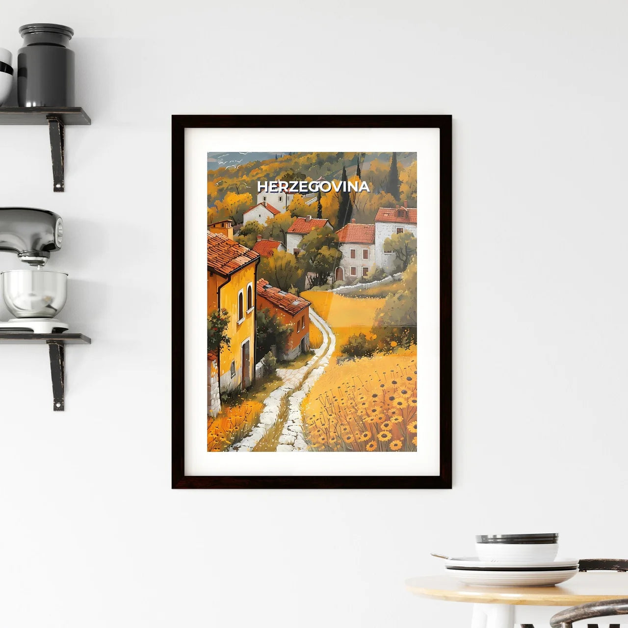 Vibrant Painting of a Bosnian Village in Europe: A Colorful Celebration of Art and Culture Custom Print