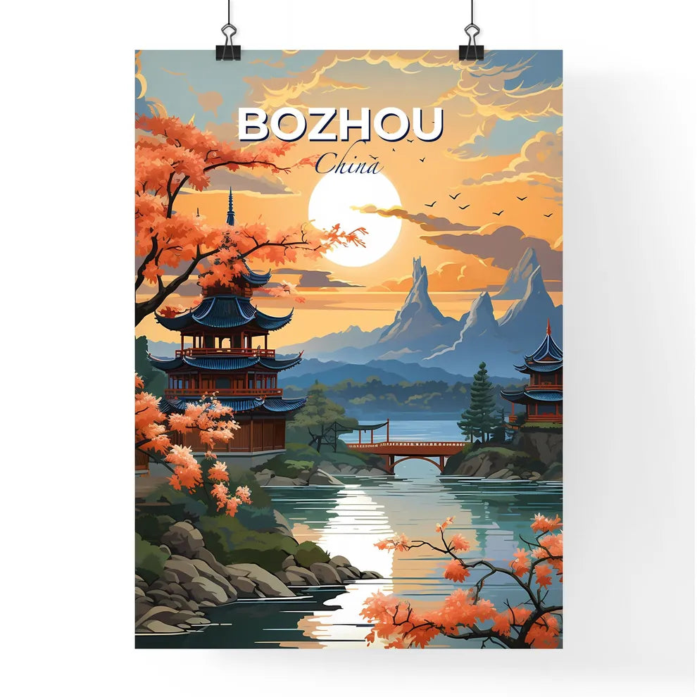 Bozhou China City Skyline Landscape Painting Pagoda Bridge Art Default Title