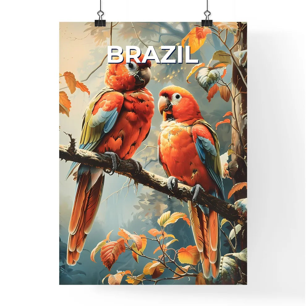 Vibrant Art Painting: Colorful Birds on Branch Poster