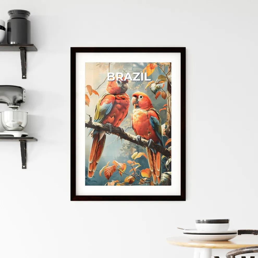 Vibrant Art Painting: Colorful Birds on Branch Framed Print