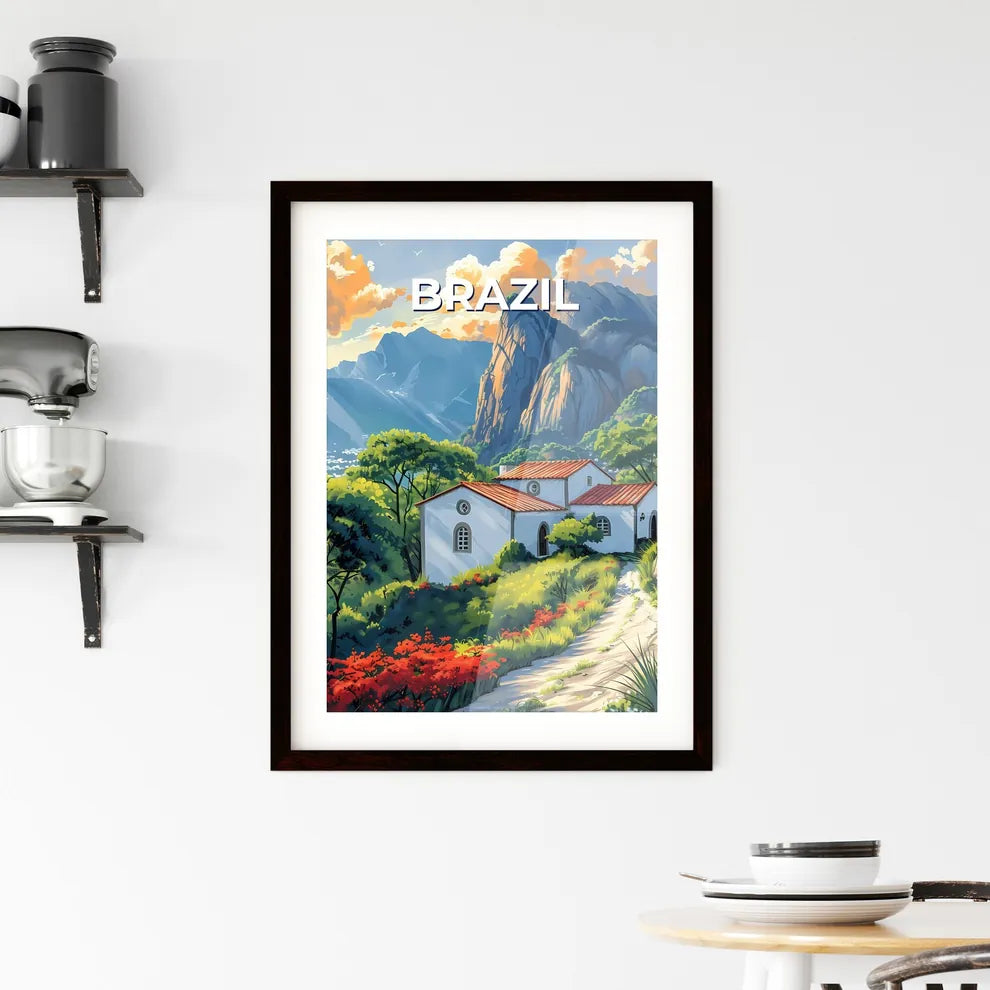 Vibrant Art Painting of a House in a Brazilian Forest with Mountain Landscape Custom Print
