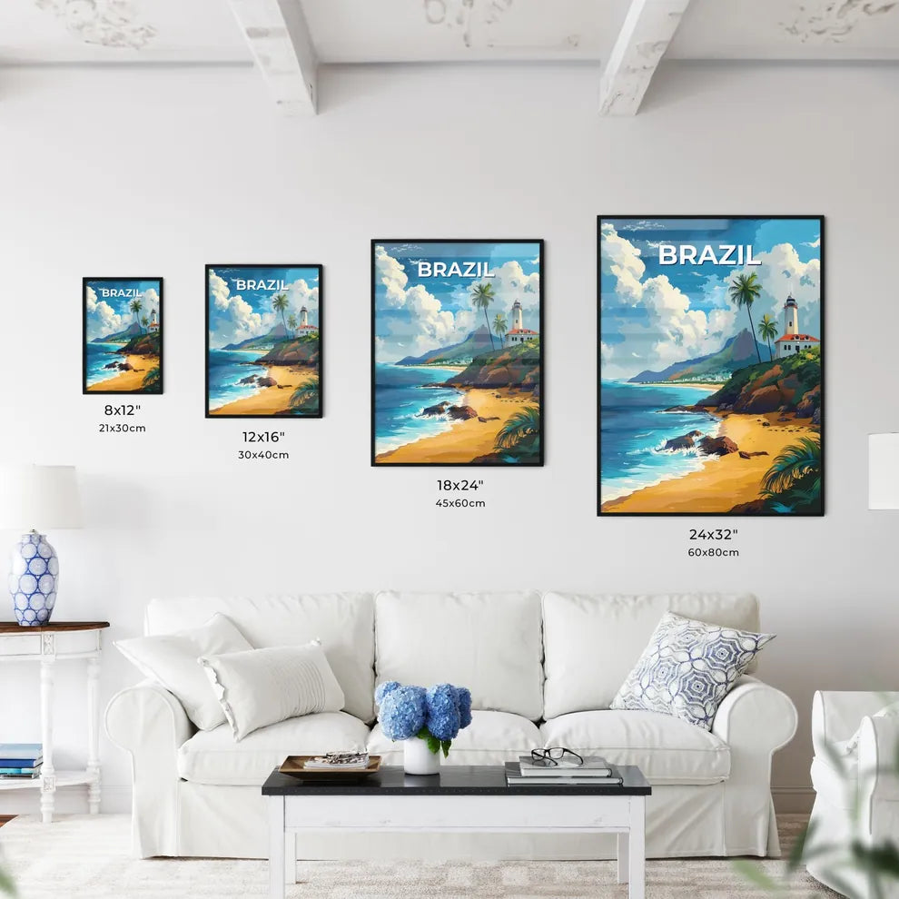 Artistic Beach Scene with Lighthouse and Palms in Vibrant Brazilian Ambience in South America Size Chart
