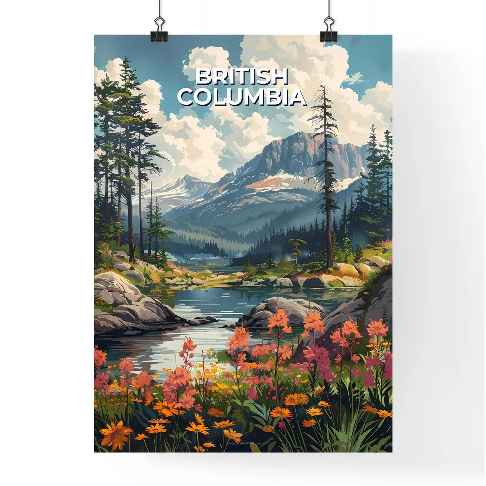 Vibrant British Columbia Mountain River Art Poster