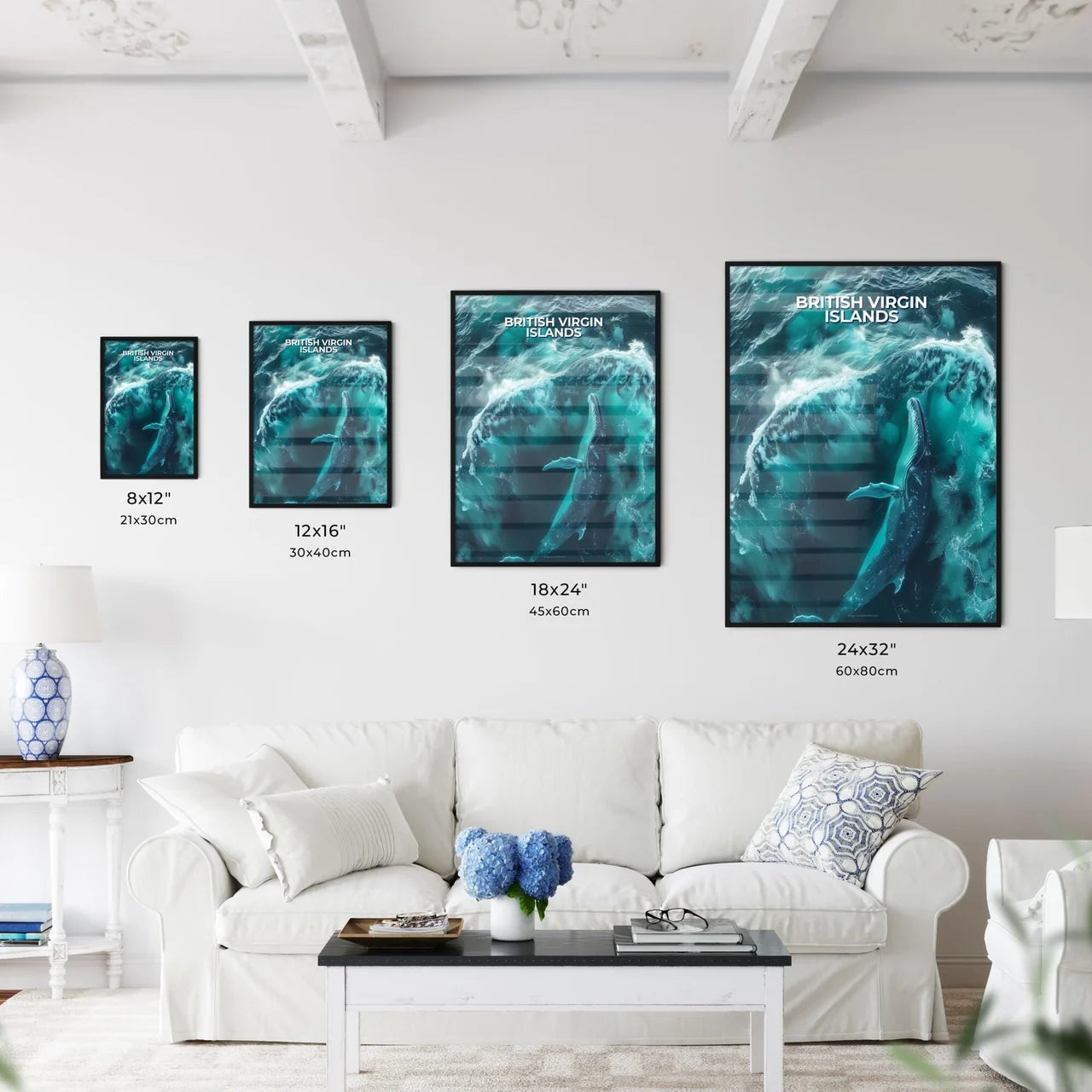 Vibrant Art Depiction: Whale in the Ocean Size Chart