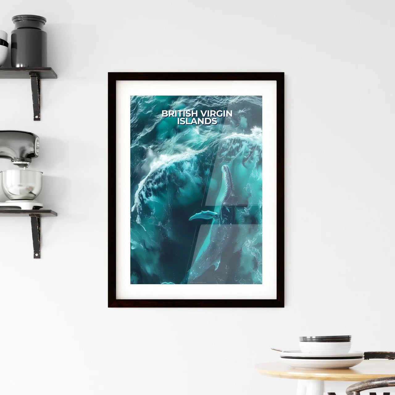Vibrant Art Depiction: Whale in the Ocean Framed Print