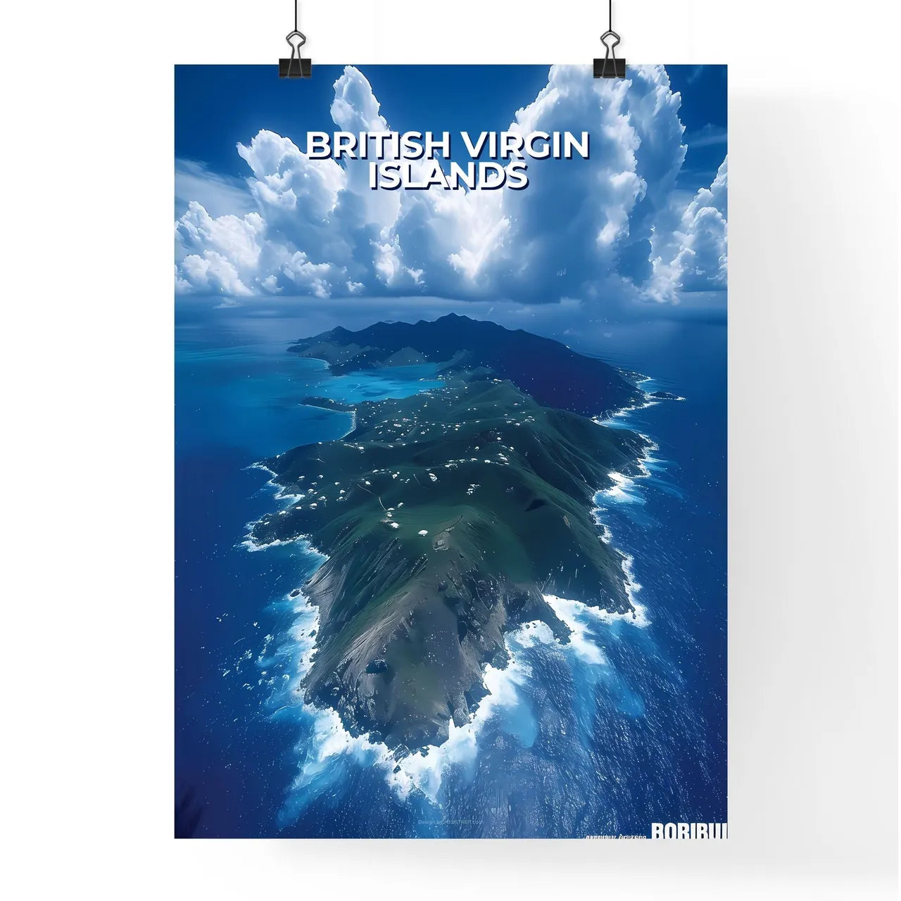 Colorful Artwork of a Tropical Island in the Poster