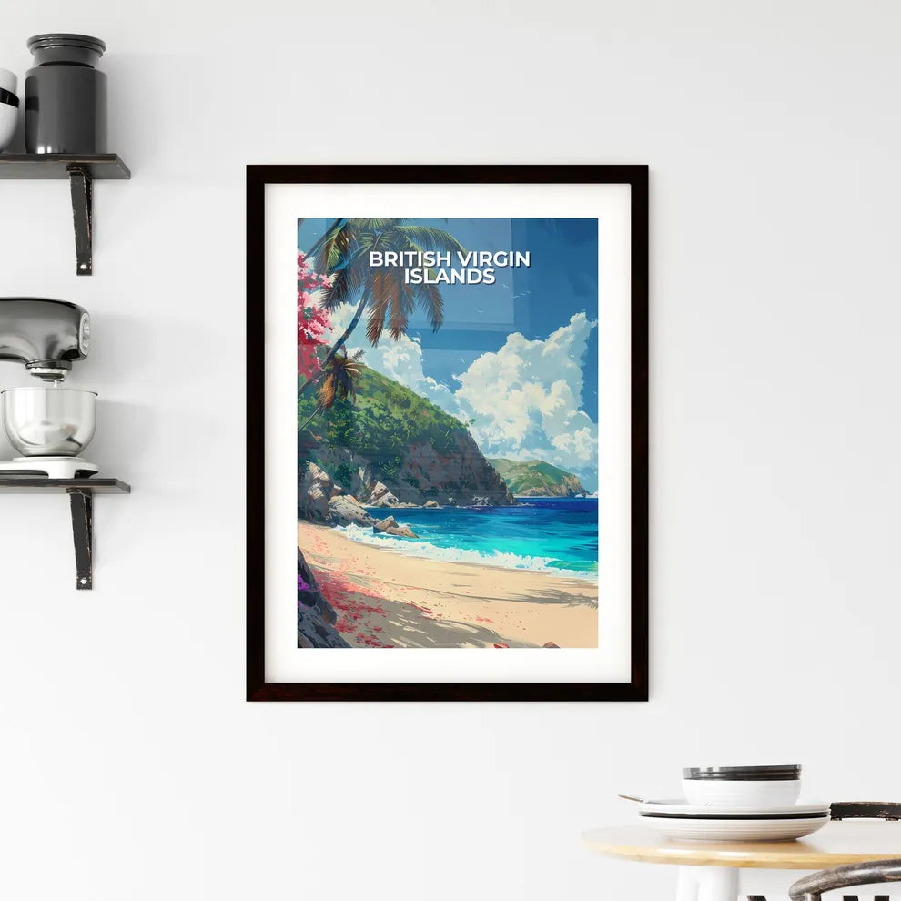 Vibrant Art of Beach with Palm Trees and Bod Framed Print