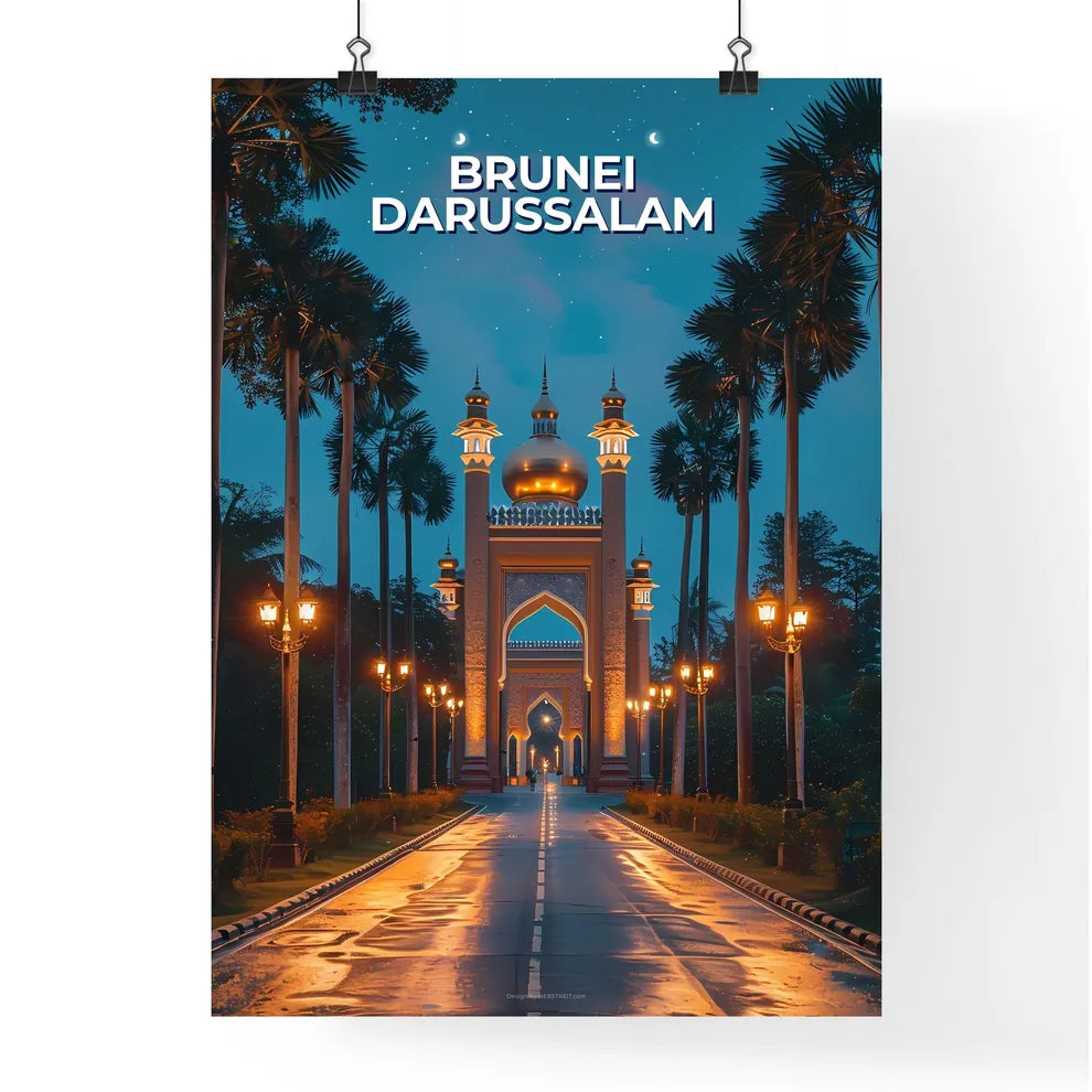 Brunei Southeast Asia Palm Trees Roadside Archway Vibrant Art Painting Poster