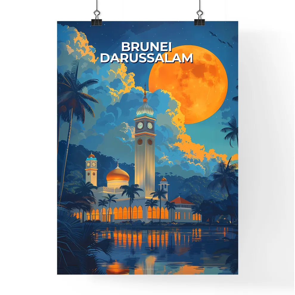 Brunei Darussalam Southeast Asia art painting vibrant moon building large Poster