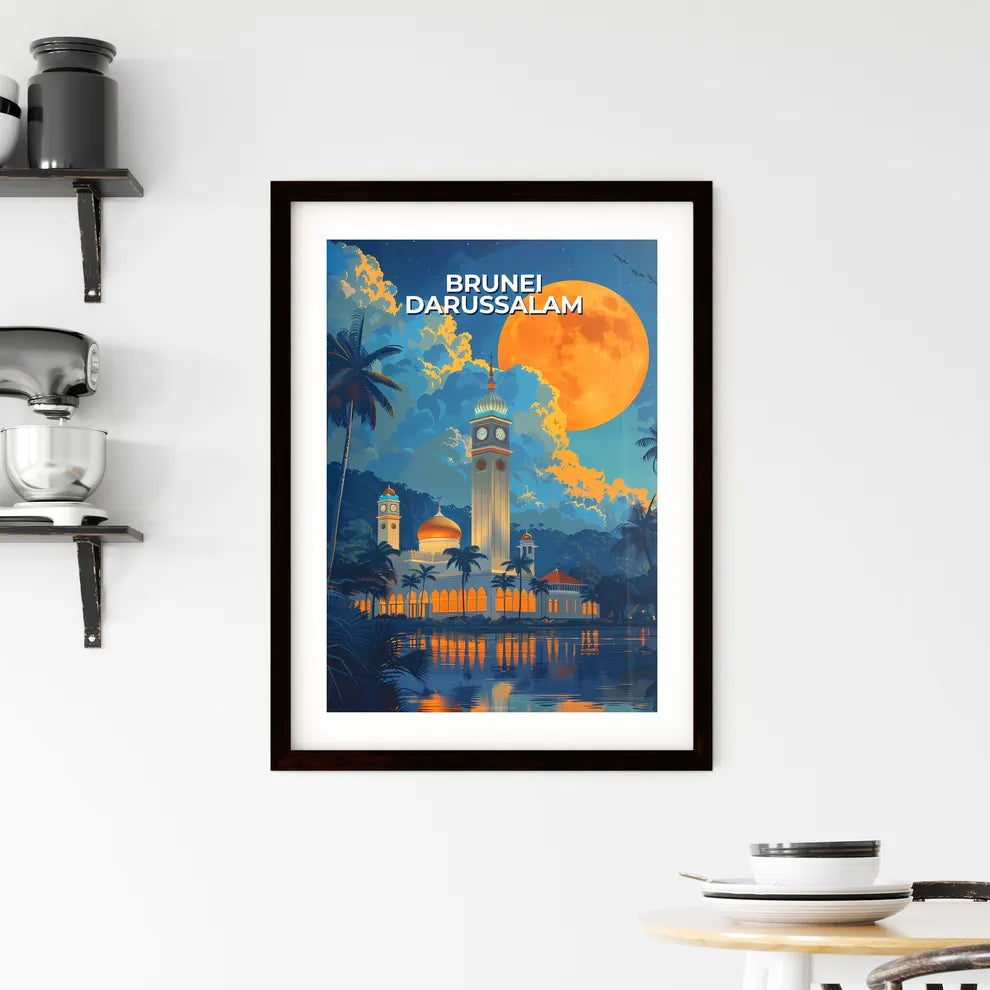 Brunei Darussalam Southeast Asia art painting vibrant moon building large Custom Print