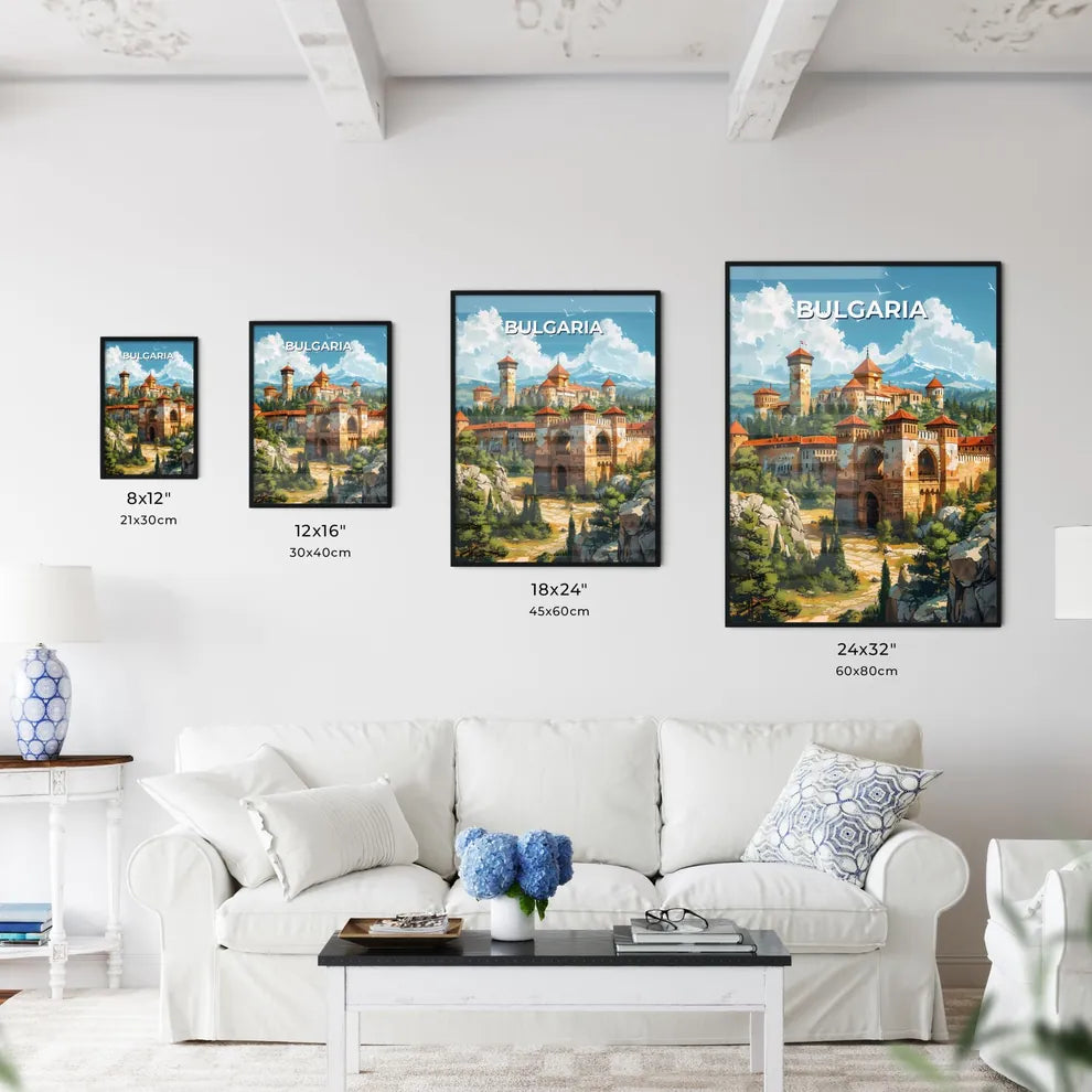 Mesmerizing Impressionistic Painting: Bulgarian Castle in Serene Nature Setting Size Chart