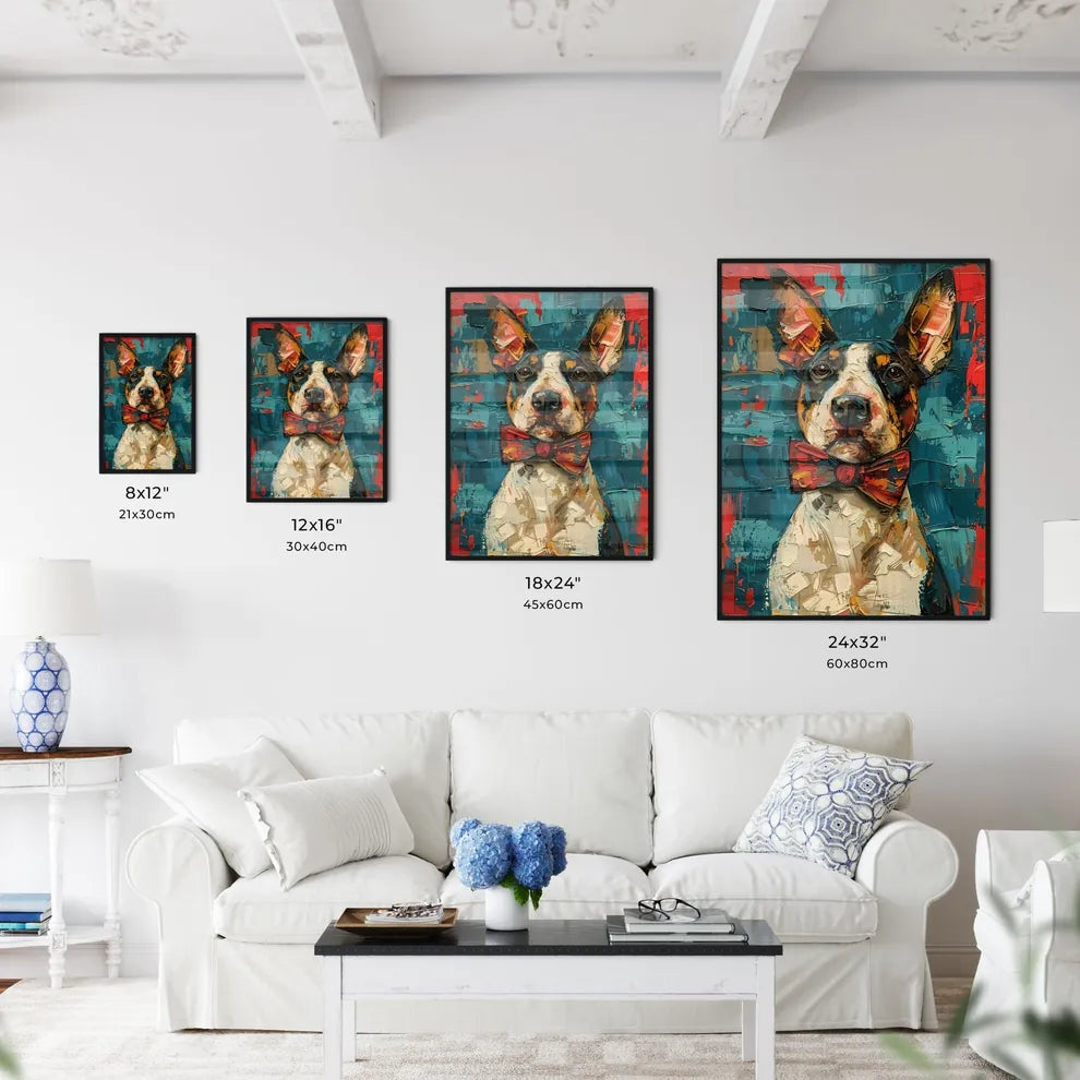 Modern Art Painting of a Bull Terrier with Bow Tie Size Chart