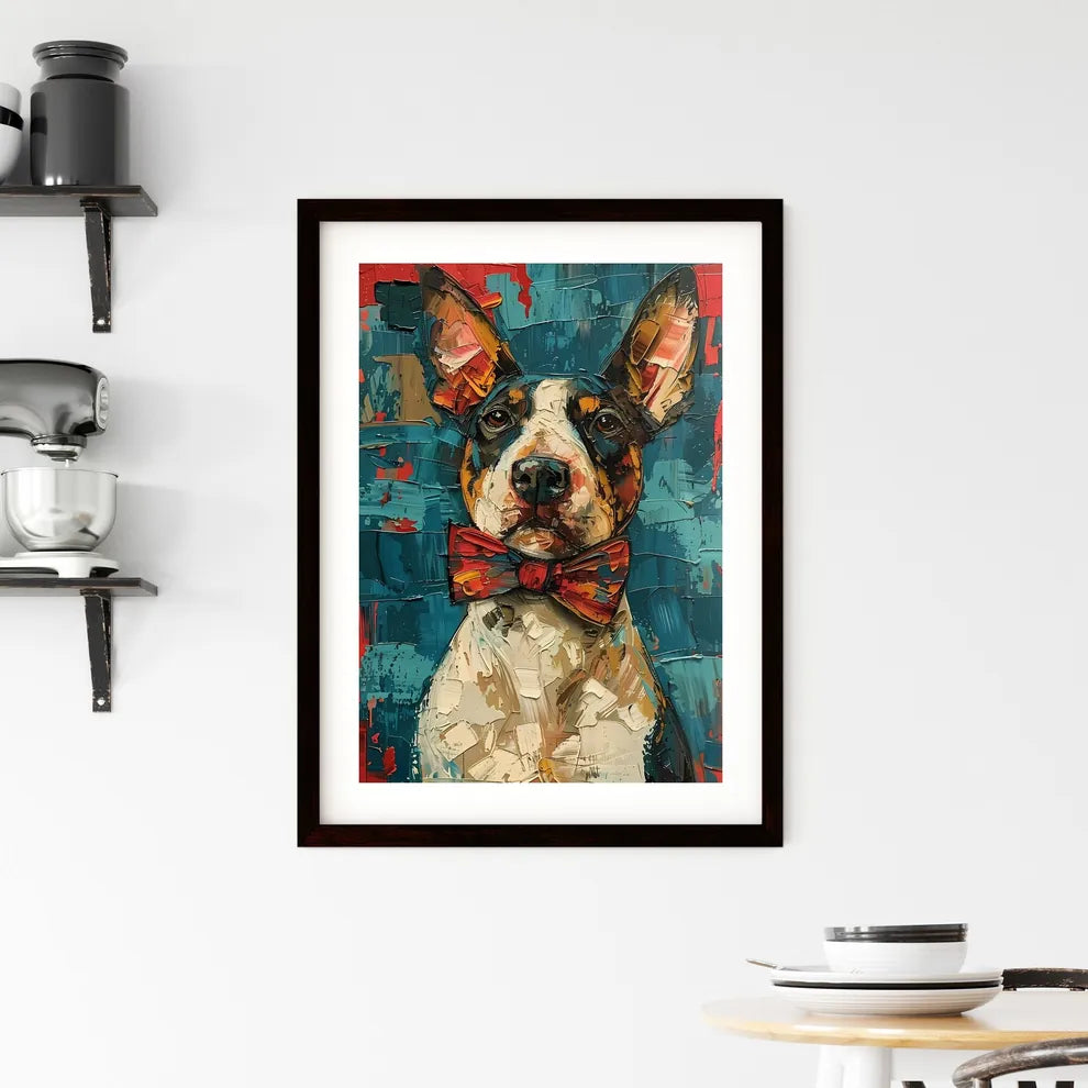Modern Art Painting of a Bull Terrier with Bow Tie Framed Print