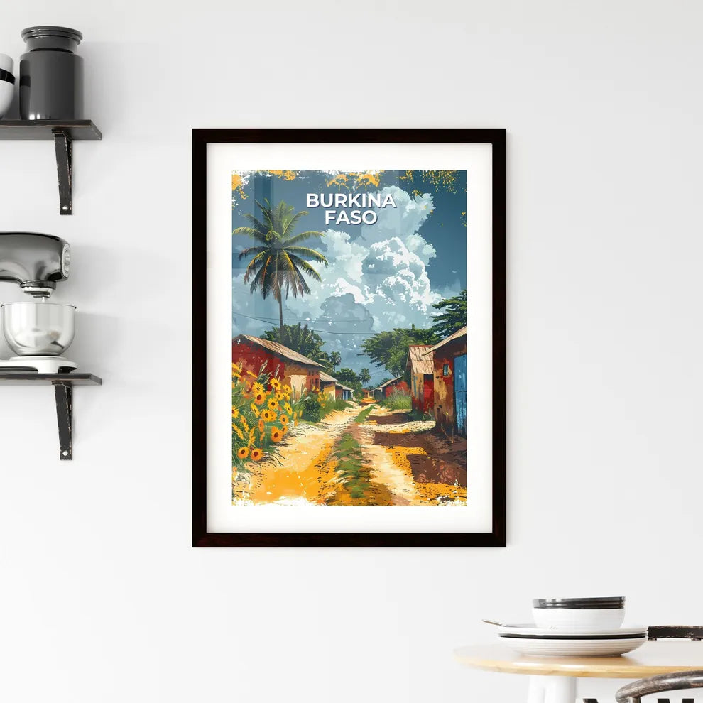 Vibrant African Art Scene: Colorful Road with Houses and Flowers in Burkina Faso Custom Print