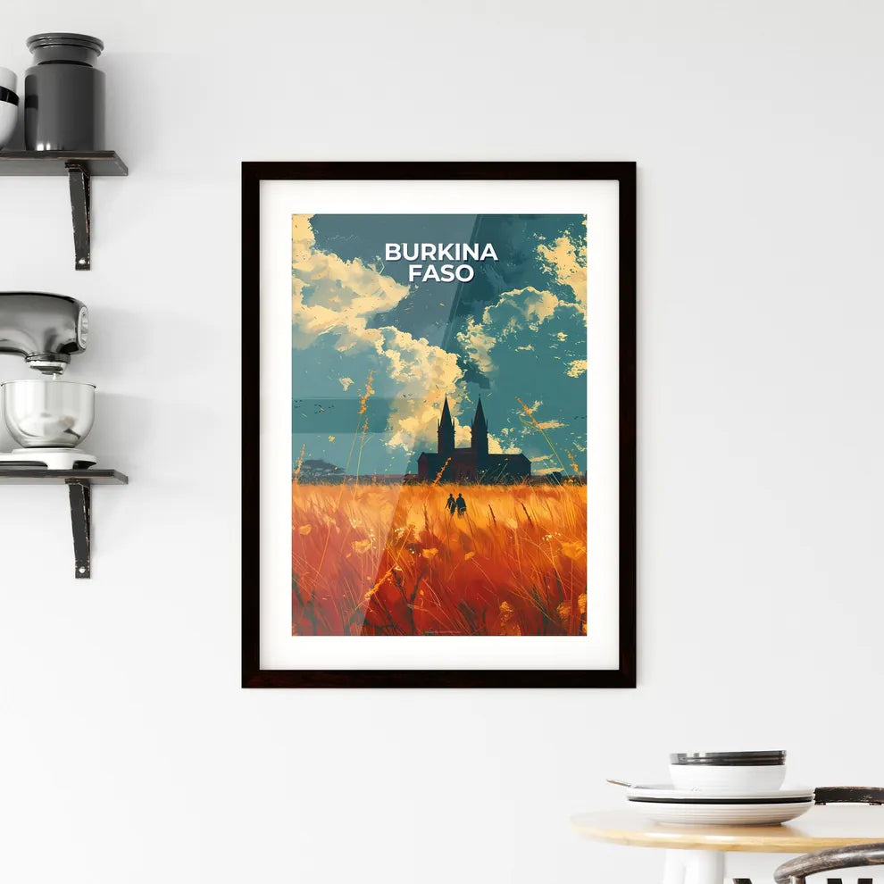 Vibrant African Art: Couple Amidst Lush Vegetation and Architectural Detail Custom Print