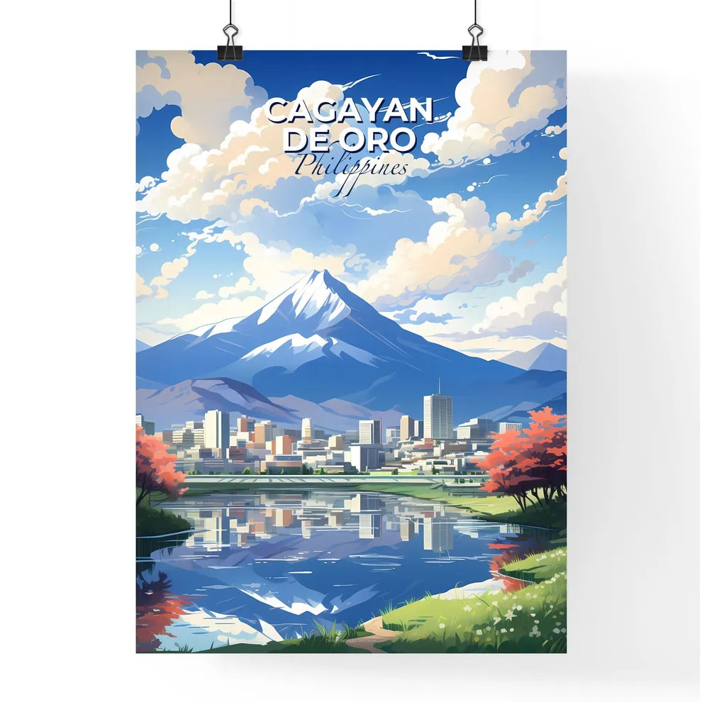 Vibrant Landscape Painting: Cagayan de Oro City Skyline with Mountain Panorama Default Title