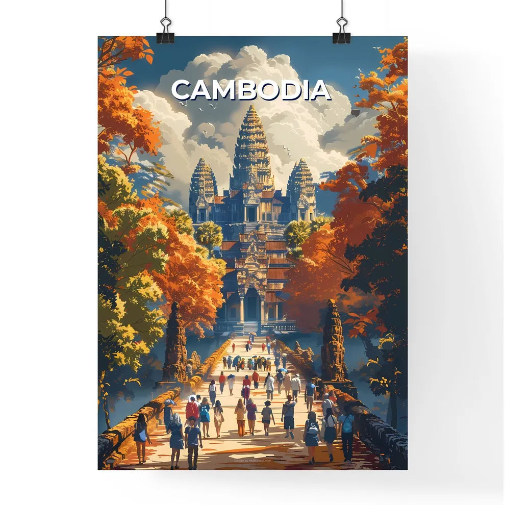 Colorful Cambodian Temple Walkway, Southeast Asia, Artistic Painting, Architecture, Culture Poster