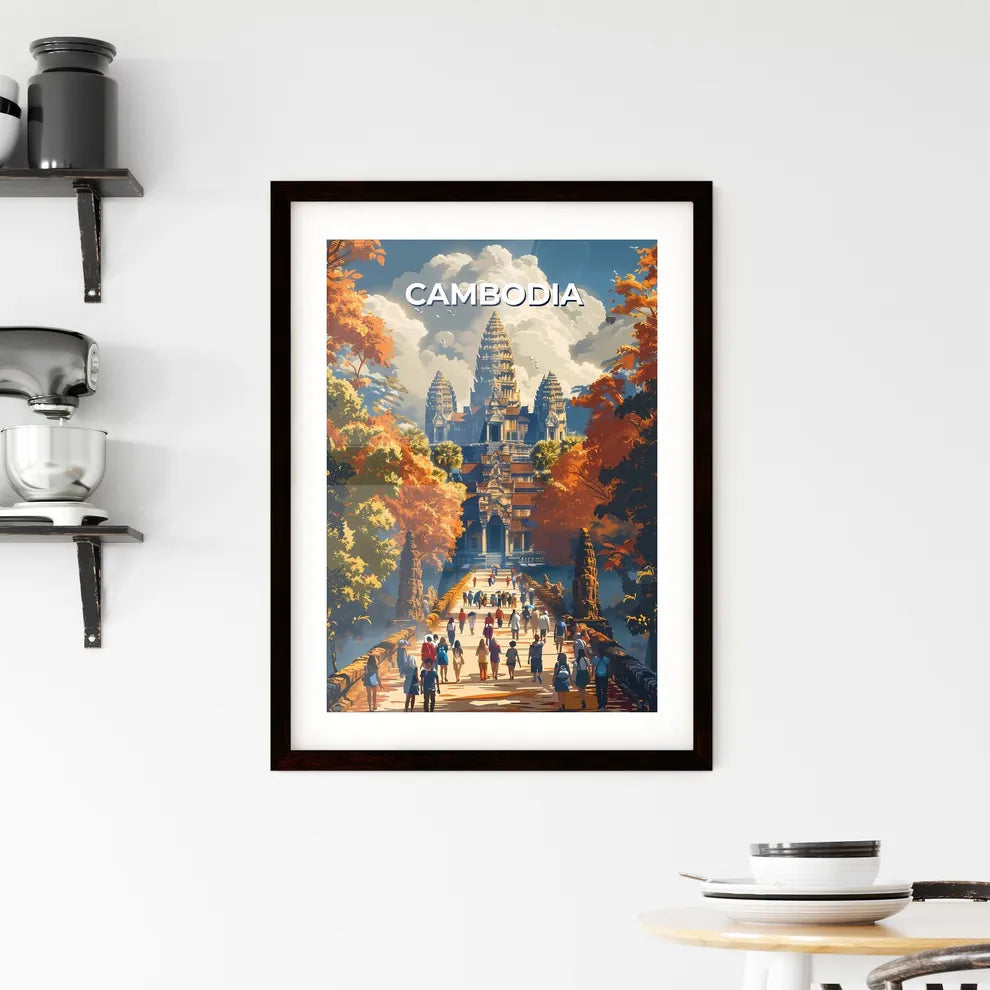 Colorful Cambodian Temple Walkway, Southeast Asia, Artistic Painting, Architecture, Culture Custom Print