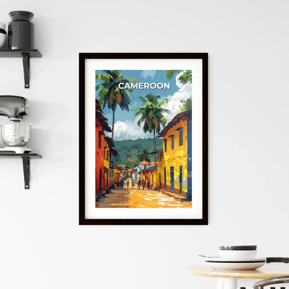 Vibrant Street Art of Colorful Buildings and Palm Trees in Cameroon, Africa Custom Print