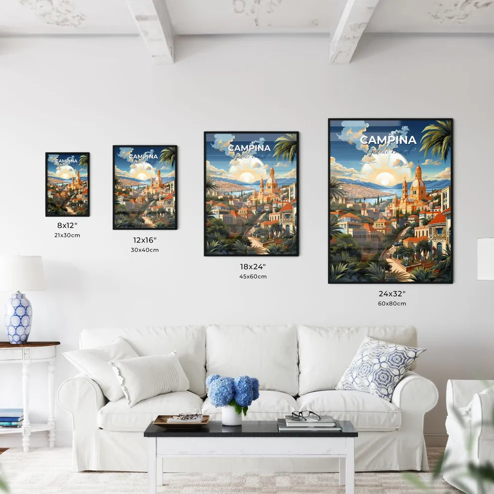 Vibrant Art Cityscape: Palm Trees, River, and the Skyline of Campina Grande, Brazil Default Title