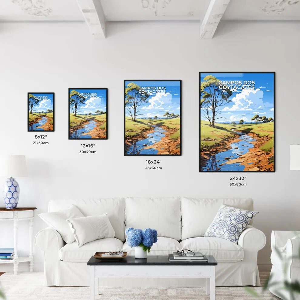 Vibrant Art Depiction of Campos dos Goytacazes, Brazil Skyline with Meandering Stream in Grassy Field Default Title