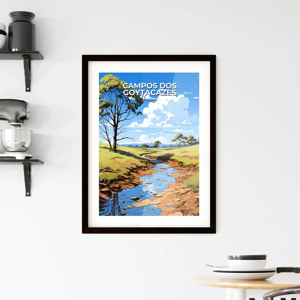 Vibrant Art Depiction of Campos dos Goytacazes, Brazil Skyline with Meandering Stream in Grassy Field Default Title