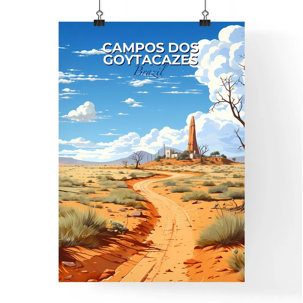 Vibrant Desert Painting: Dirt Road Through Arid Landscape, Campos dos Goytacazes Skyline Brazil Default Title