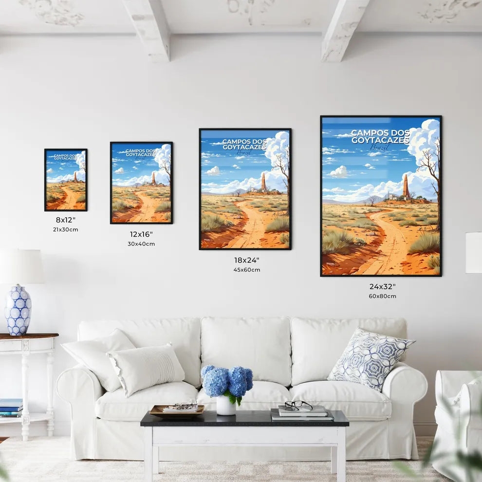 Vibrant Desert Painting: Dirt Road Through Arid Landscape, Campos dos Goytacazes Skyline Brazil Default Title