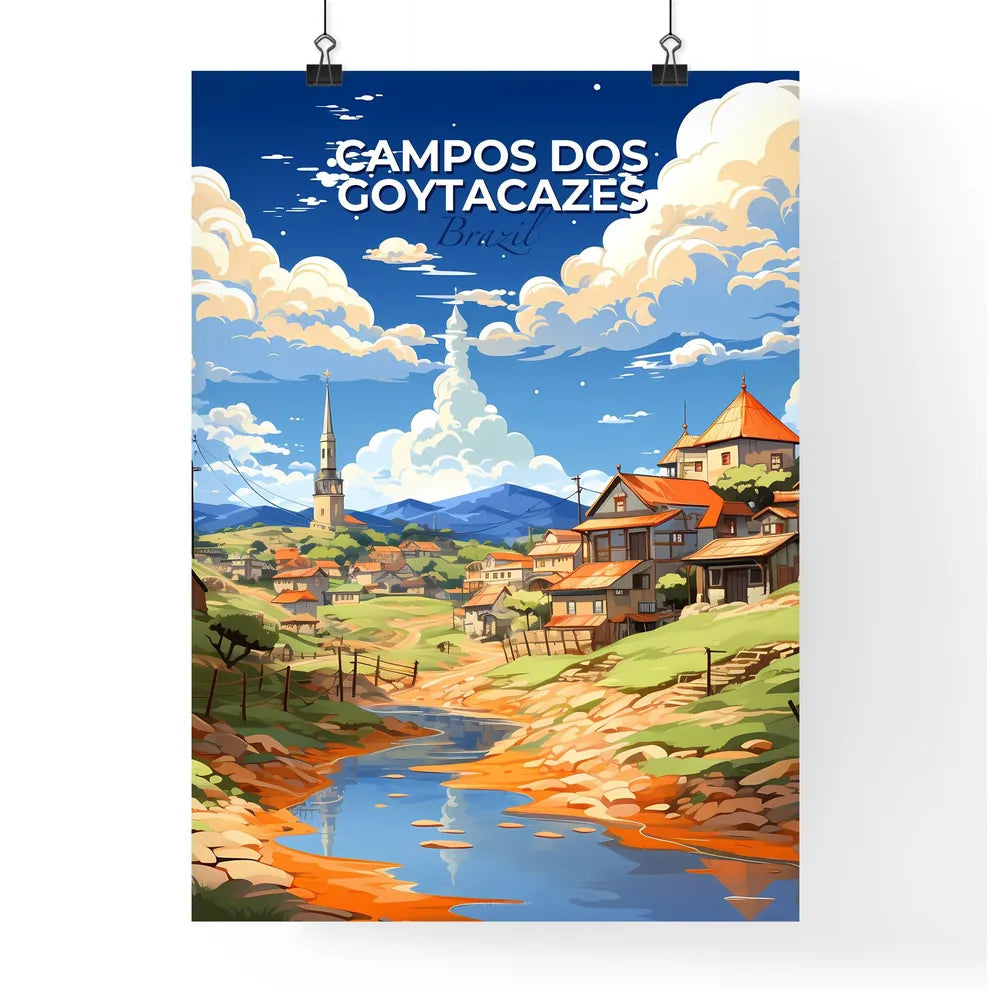 Campos dos Goytacazes Brazil Skyline - an art style view of village houses and river Default Title