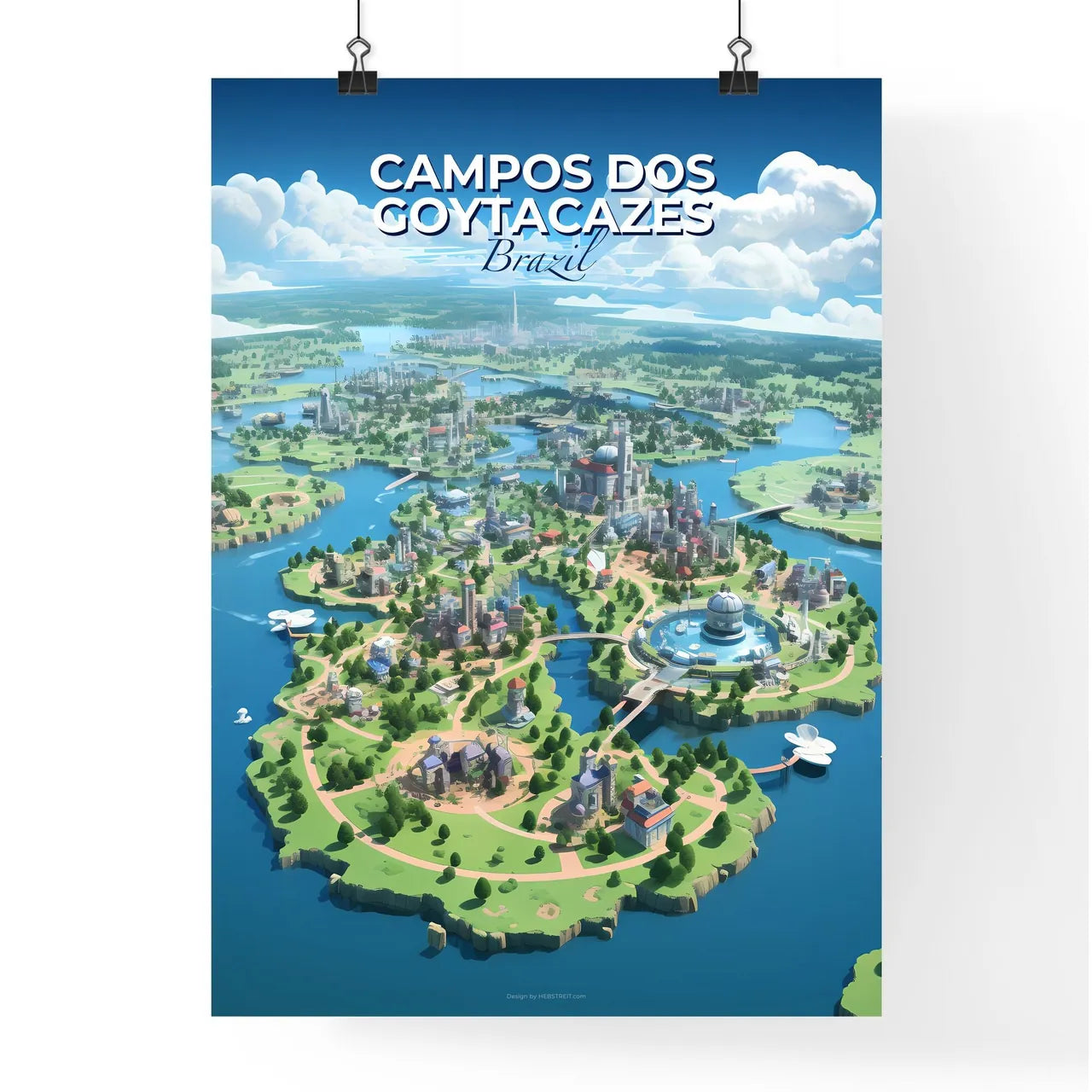 Campos dos Goytacazes Brazil Cityscape, Cartoon City View, Watercolor Painting, Colorful Art, Island City Default Title