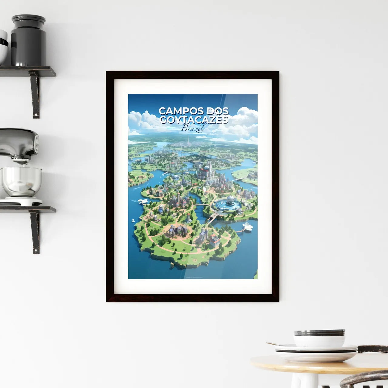 Campos dos Goytacazes Brazil Cityscape, Cartoon City View, Watercolor Painting, Colorful Art, Island City Default Title