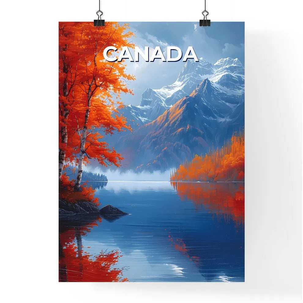 Vibrant Lake Painting Depicting Nature's Maj Poster