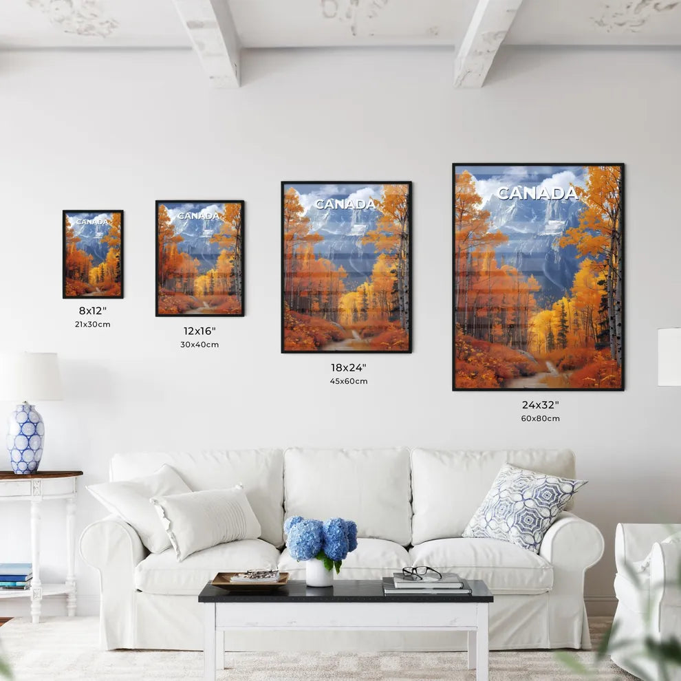 Vibrant Painting of Mountain with Orange Tre - Kitchen Hangings