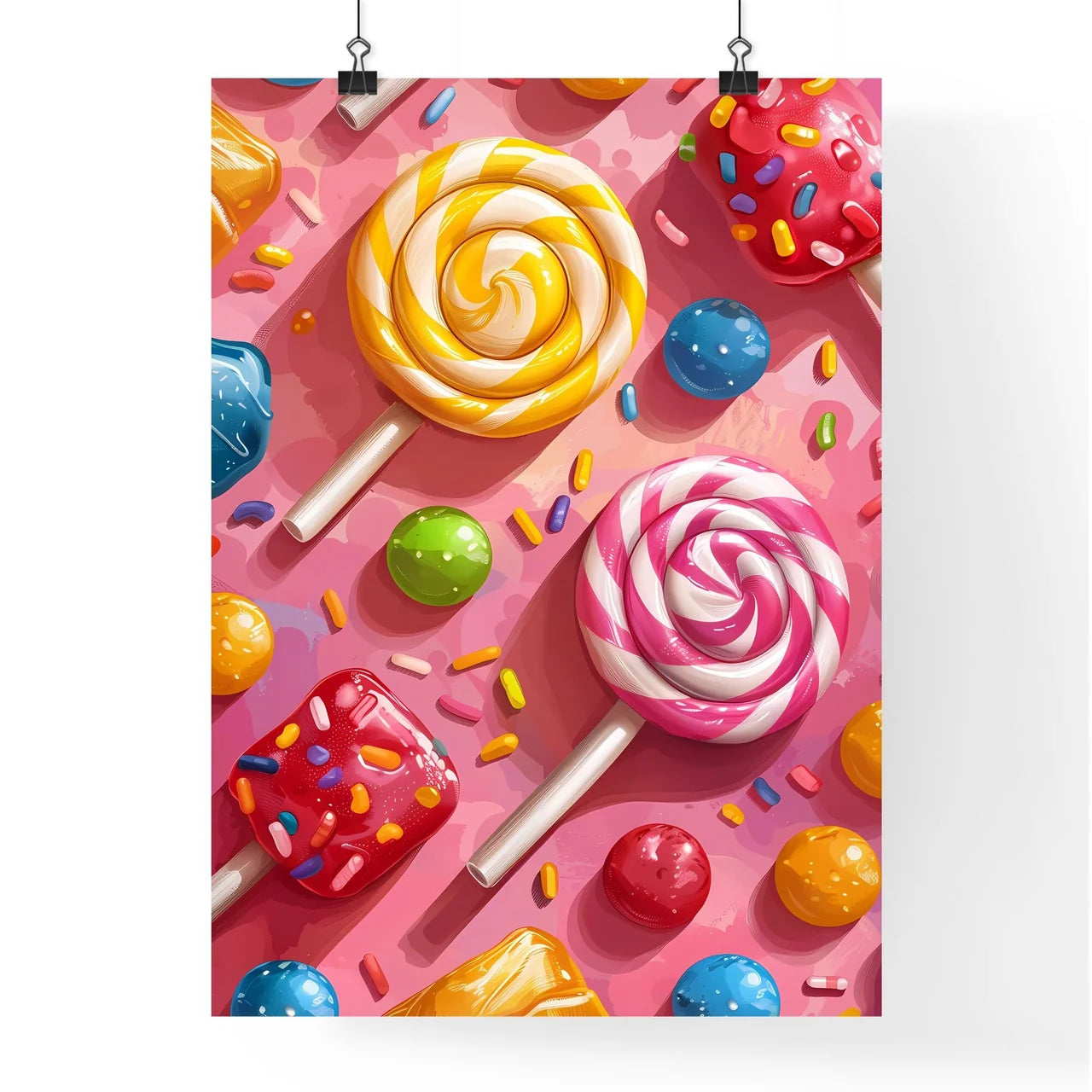 Colorful Lollipops and Candy Art Poster Pain Poster