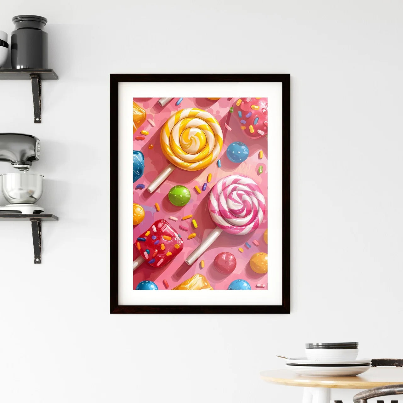 Colorful Lollipops and Candy Art Poster Pain Framed Print