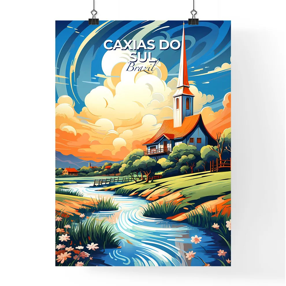 Vibrant Artistic Painting Skyline Church River Caxias do Sul Brazil Default Title