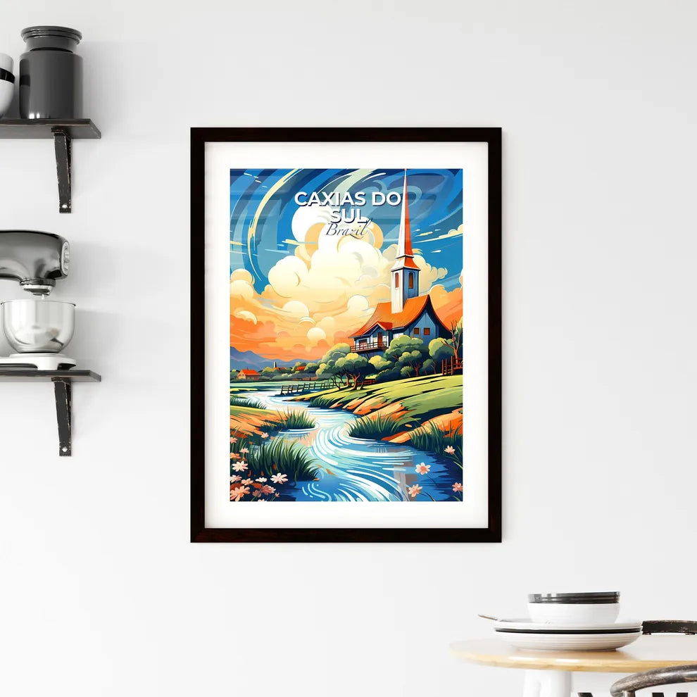 Vibrant Artistic Painting Skyline Church River Caxias do Sul Brazil Default Title