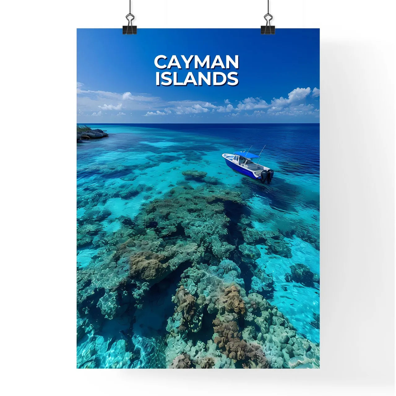 Painting of a Boat on the Sea in the Cayman  Poster