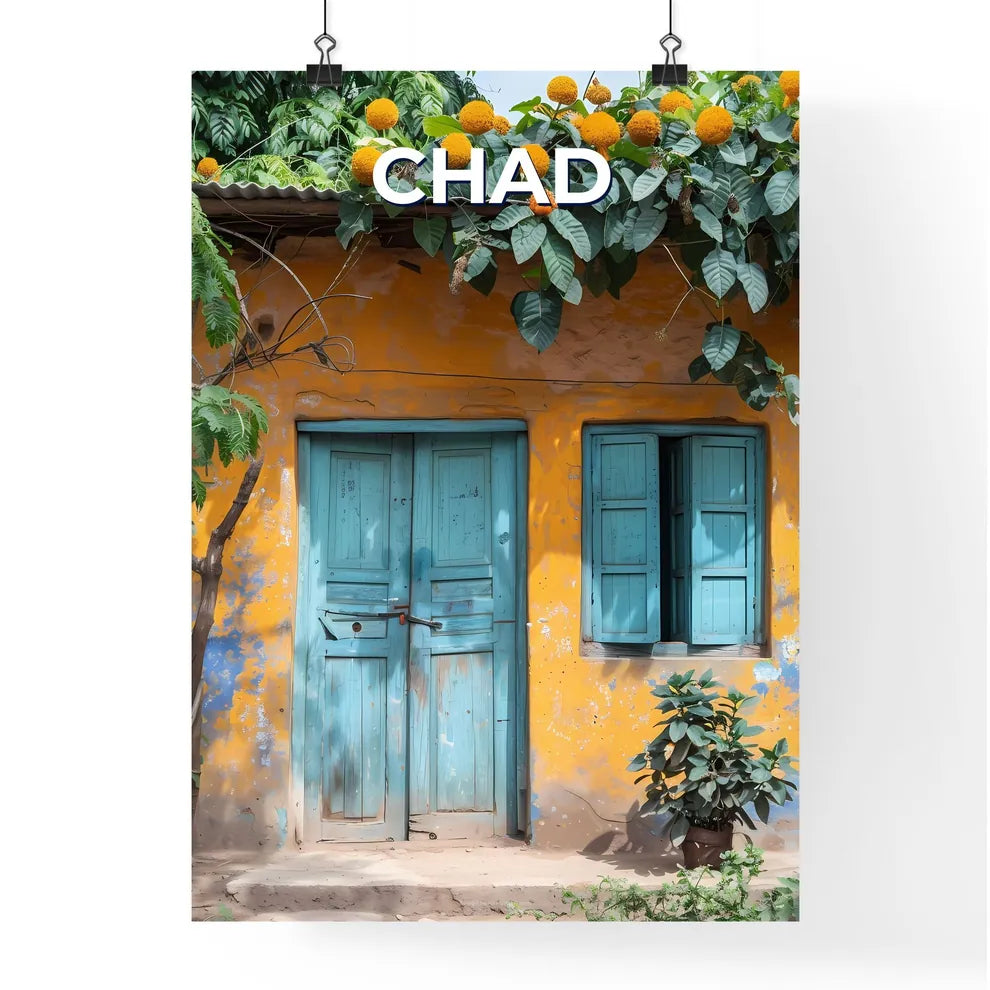 Vibrant African Art: Blue Doors and Windows on Chad Building Poster