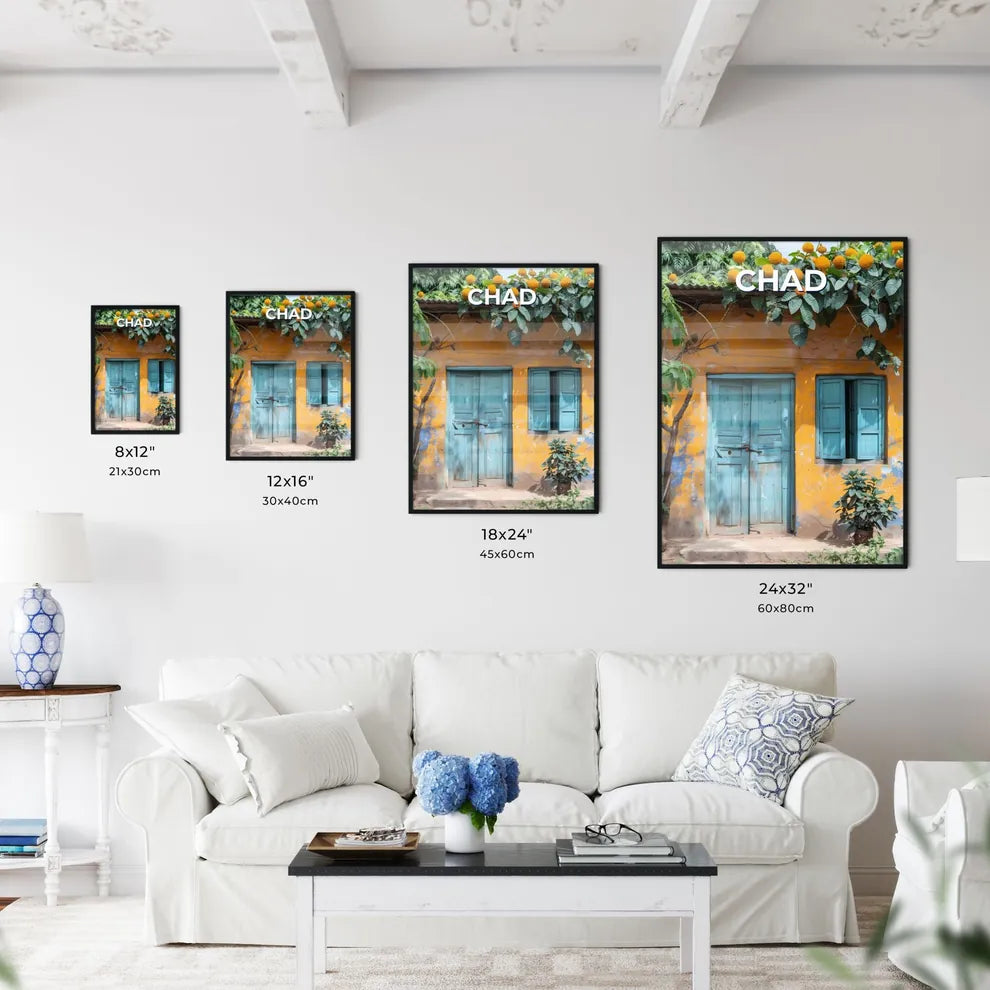 Vibrant African Art: Blue Doors and Windows on Chad Building Size Chart