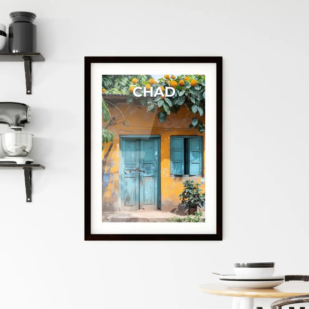 Vibrant African Art: Blue Doors and Windows on Chad Building Custom Print