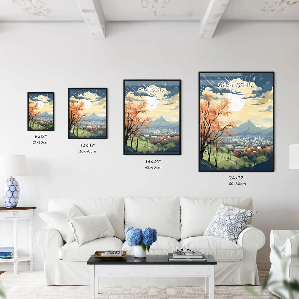 Vibrant Art - Changshu China Skyline Landscape with City and Mountains Default Title