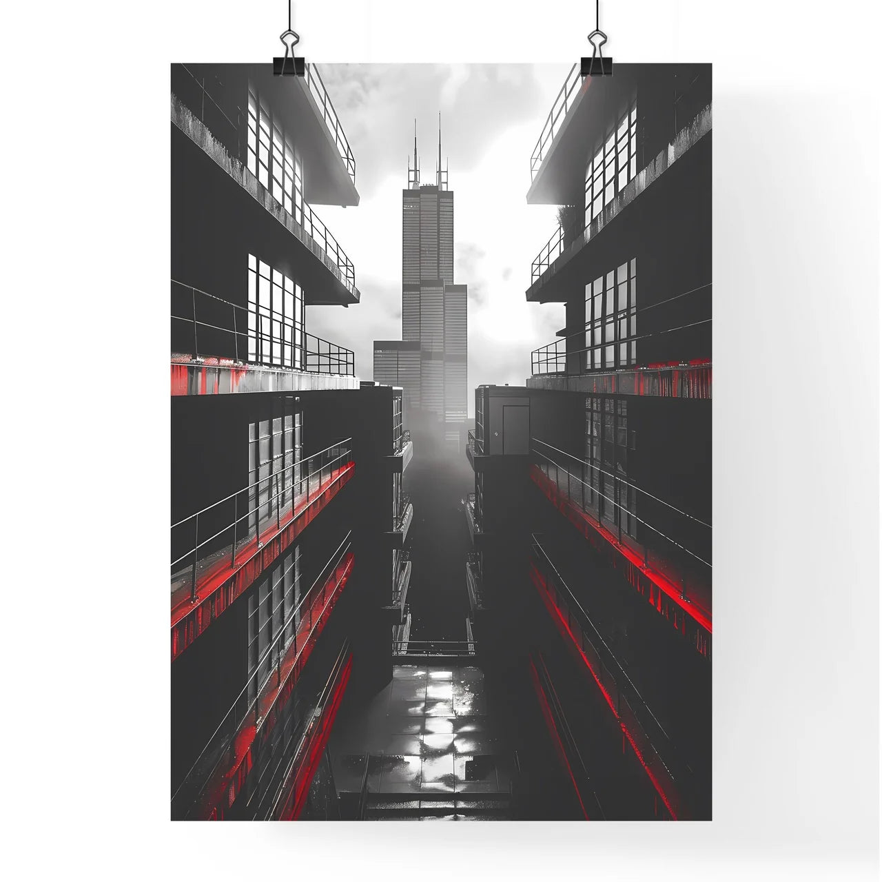 Abstract Bauhaus Style City Painting with Tall Building Poster