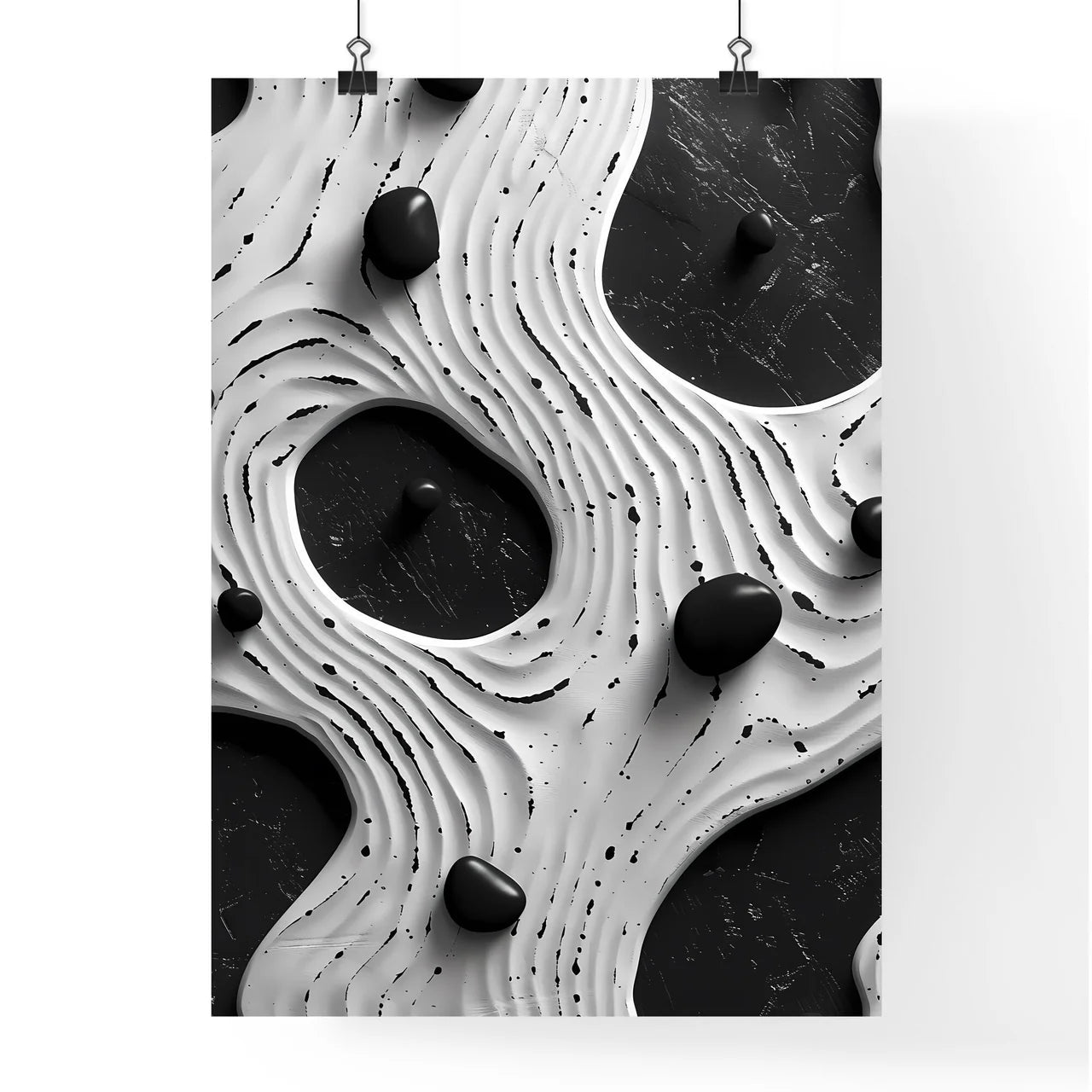 Black and white painting with stones pattern on a solid white background Poster