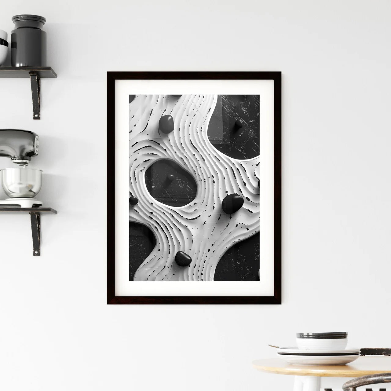 Black and white painting with stones pattern on a solid white background Framed Print