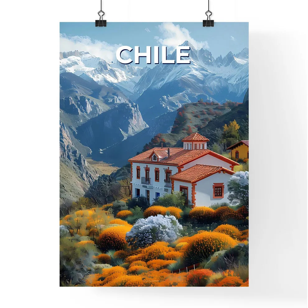 Chile South America House Mountains Artwork Andean Painting Landscape Vibrant Colors Poster