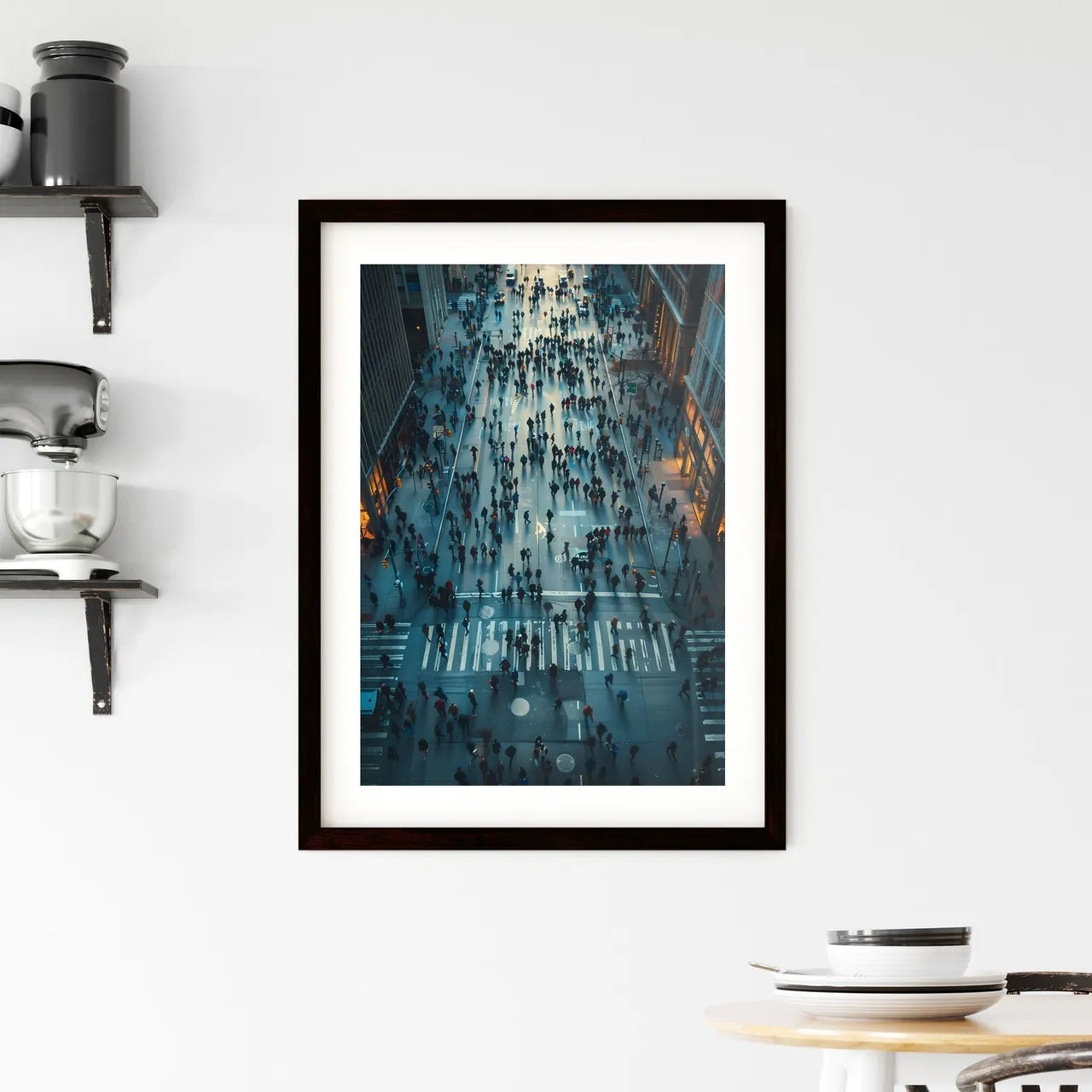 Vibrant City Scene Depicting Crowds, Blockchain Technology, and Currency Custom Print